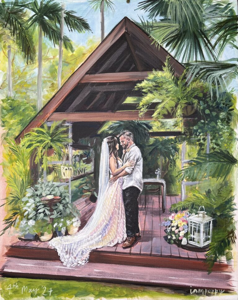 tropical live wedding painting