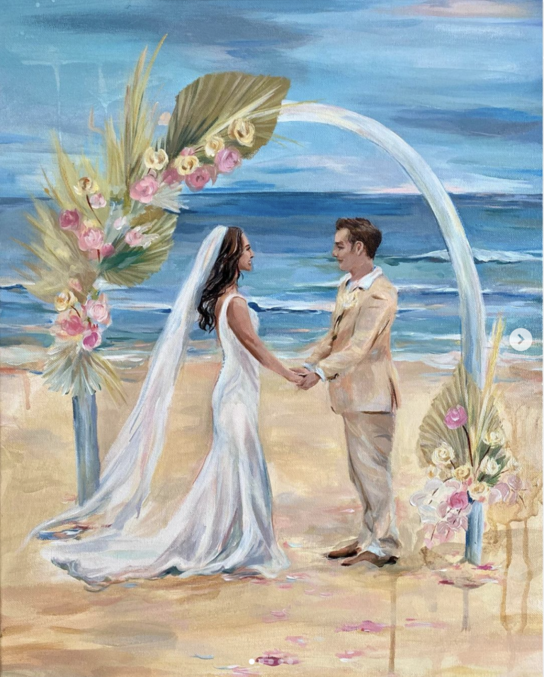 Beach live wedding painting